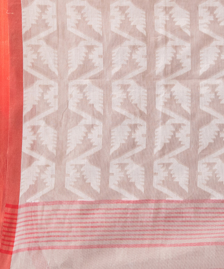 Mocha red cotton handloom jacquard jamdani saree