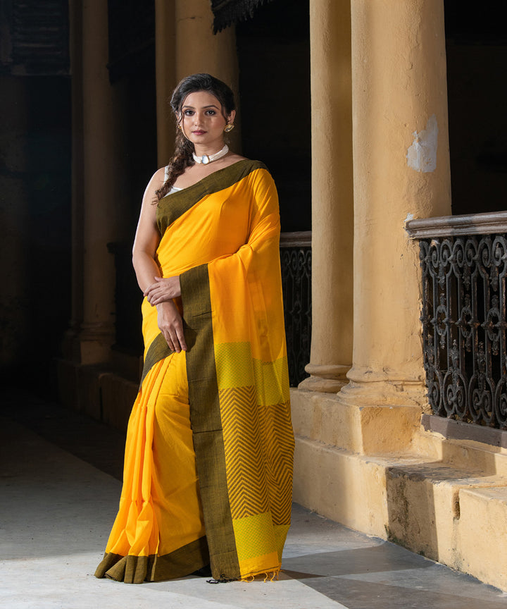 Yellow cotton handloom jacquard saree