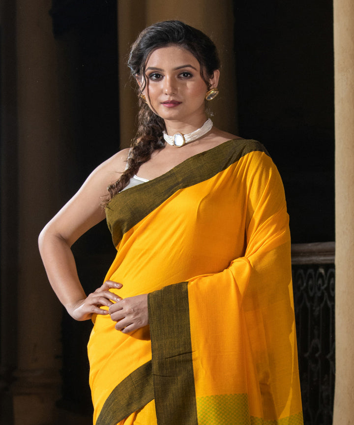 Yellow cotton handloom jacquard saree