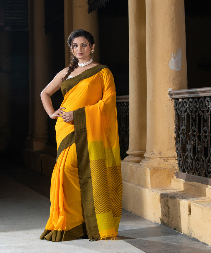 Yellow cotton handloom jacquard saree