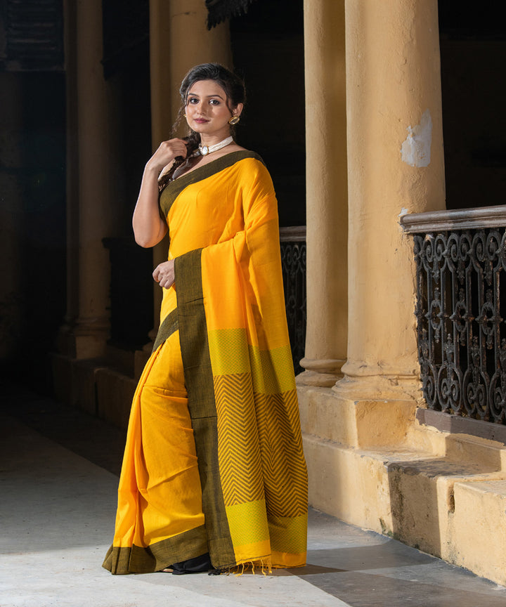 Yellow cotton handloom jacquard saree