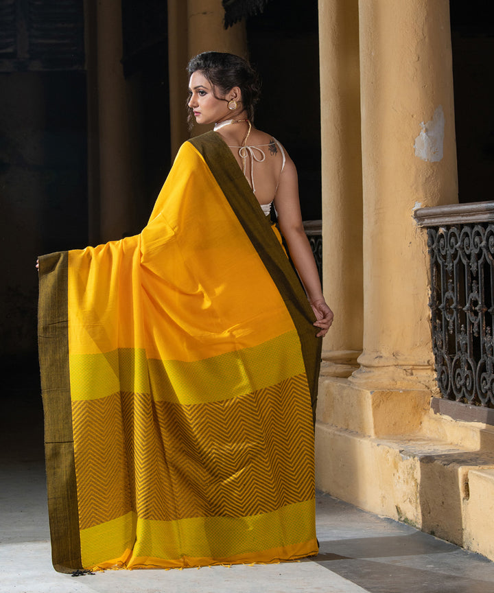 Yellow cotton handloom jacquard saree