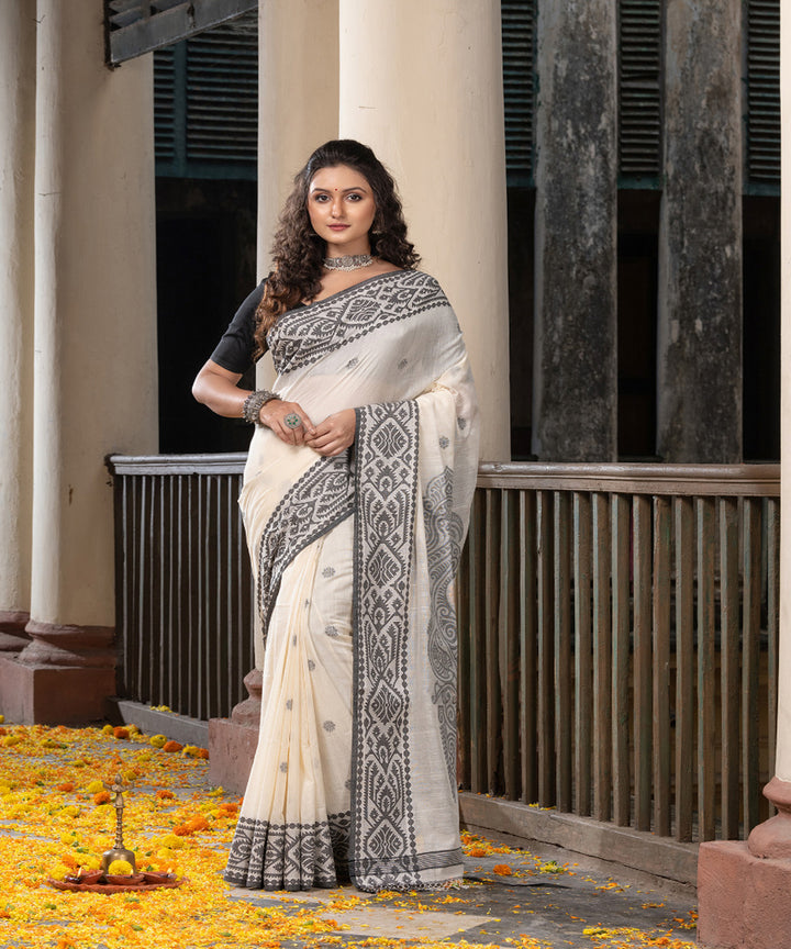 White black cotton handloom jacquard saree