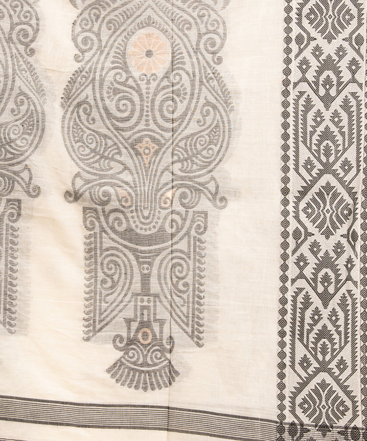 White black cotton handloom jacquard saree
