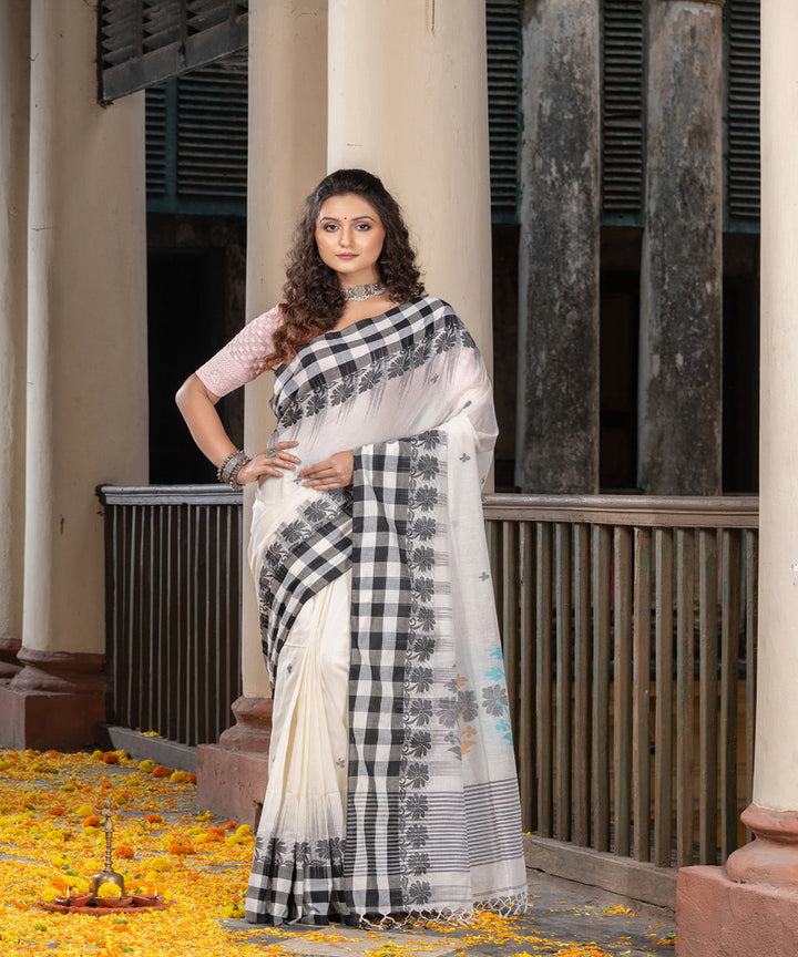 White black cotton handloom jamdani saree