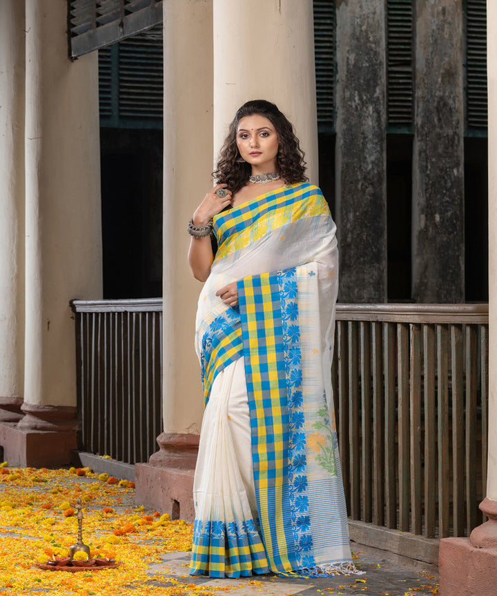 White multicolor cotton handloom jamdani saree
