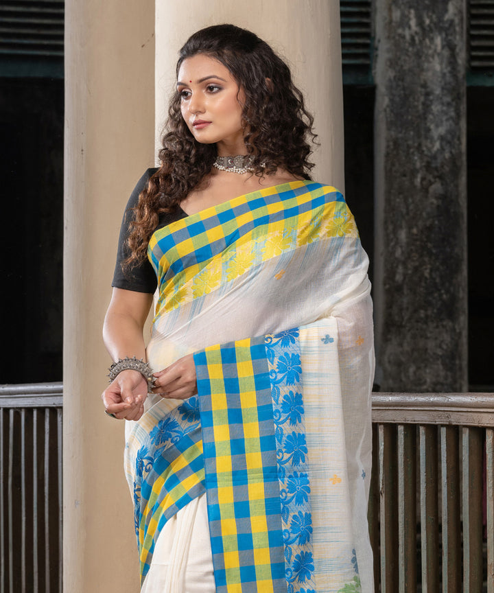 White multicolor cotton handloom jamdani saree