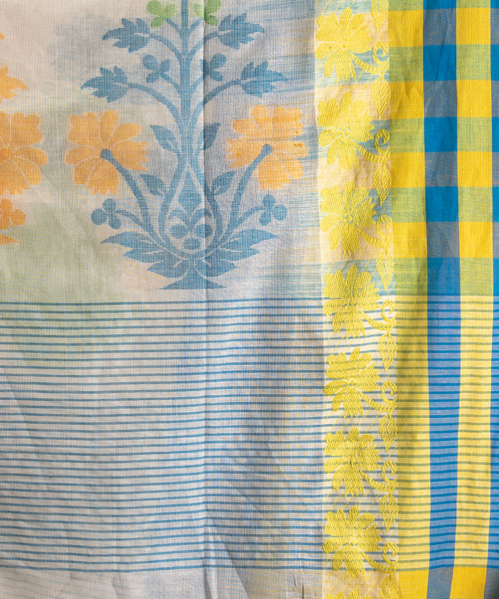 White multicolor cotton handloom jamdani saree