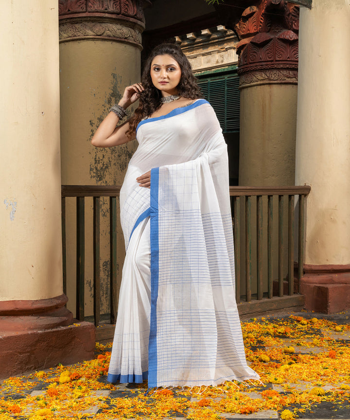 White blue cotton handloom bengal saree