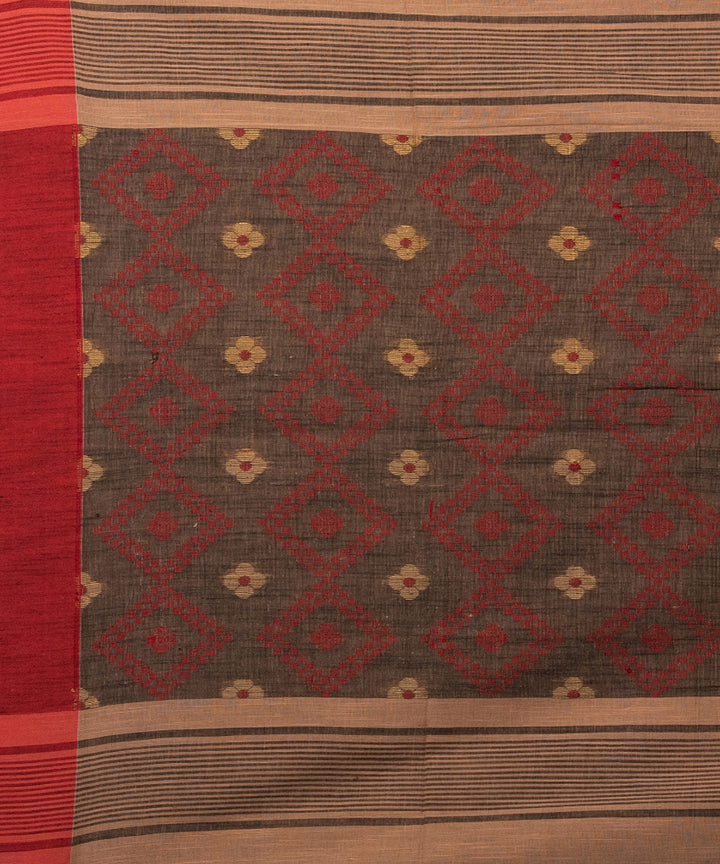 Beige cotton handloom ganga jamuna border jamdani saree