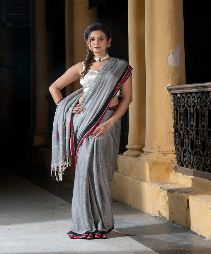 Grey handloom cotton bengal saree