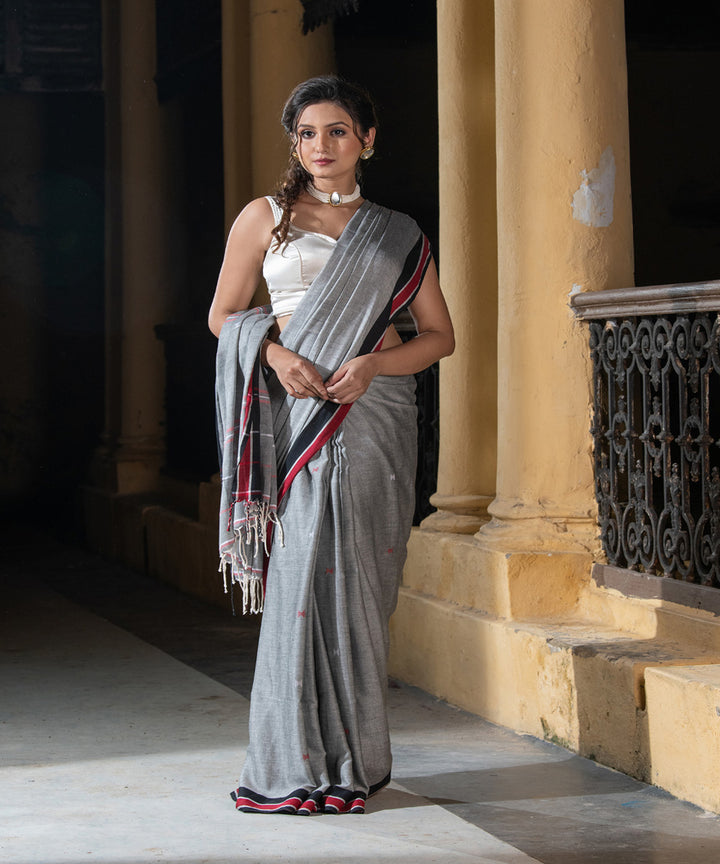 Grey handloom cotton bengal saree