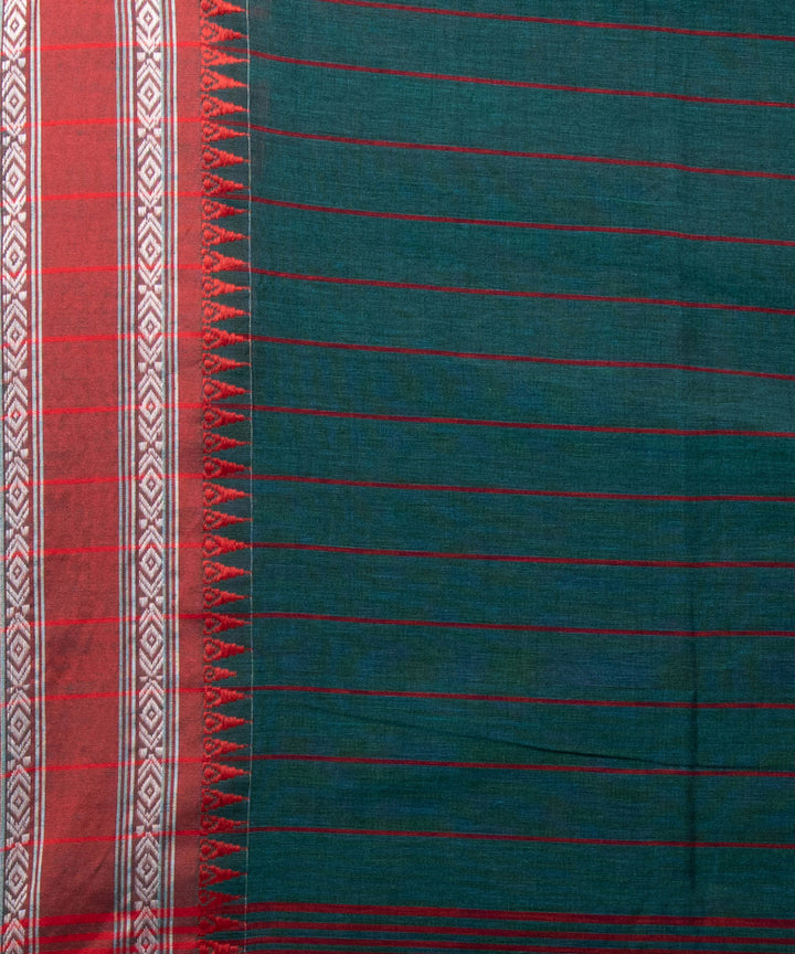 Rama green cotton stripes pallu handloom saree