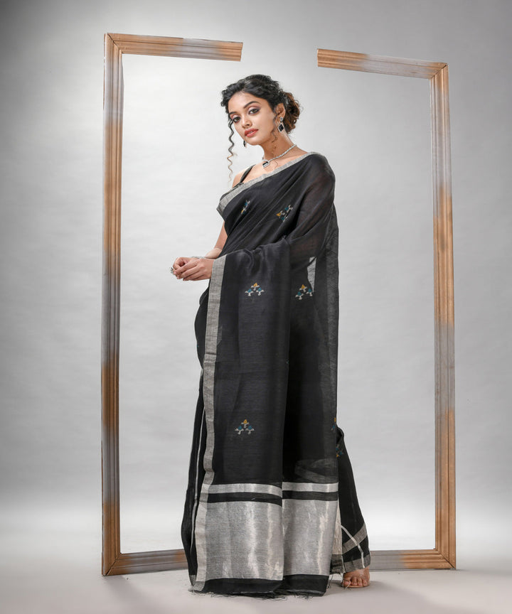 Black silk linen handloom bengal saree