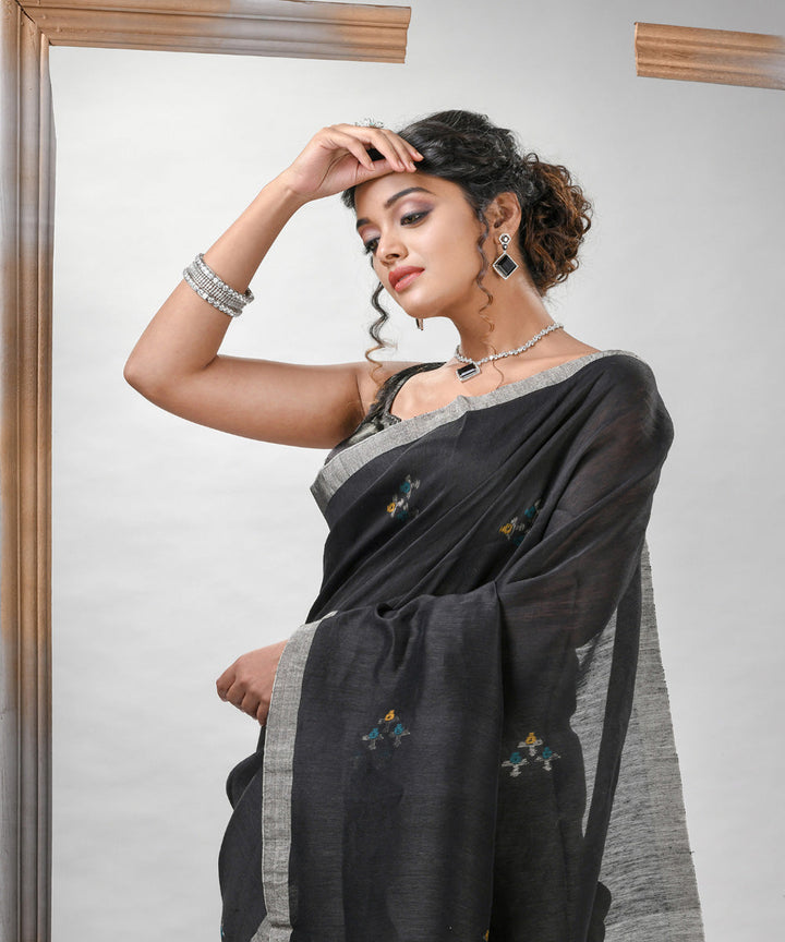 Black silk linen handloom bengal saree