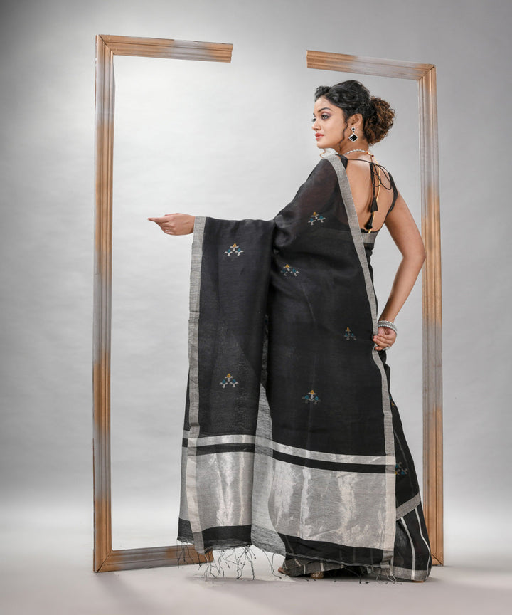 Black silk linen handloom bengal saree