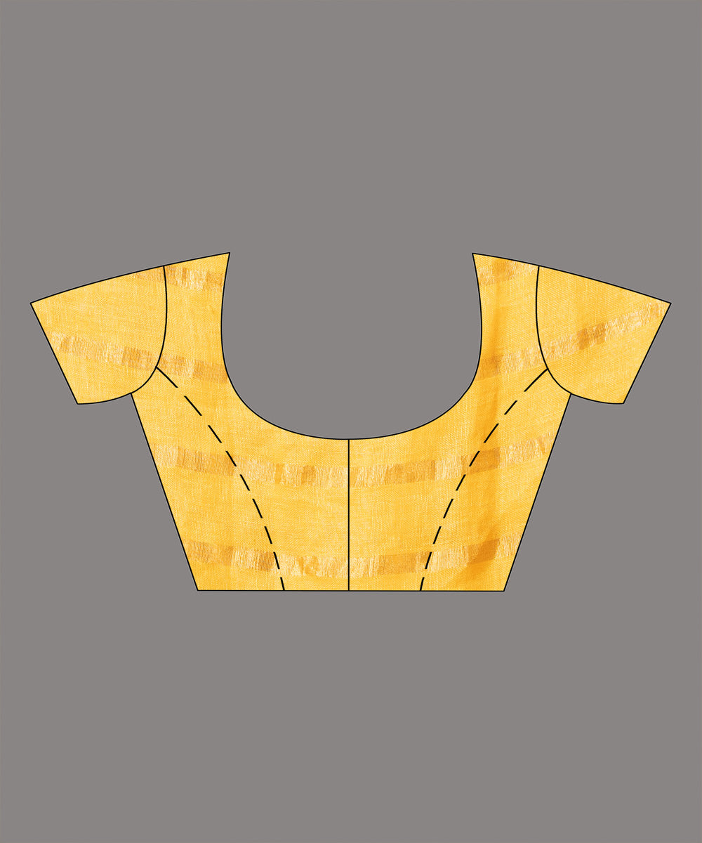 Yellow linen zari stripes handloom bengal saree