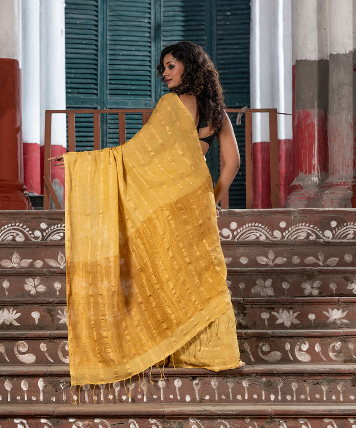 Egg nog linen zari handloom bengal saree