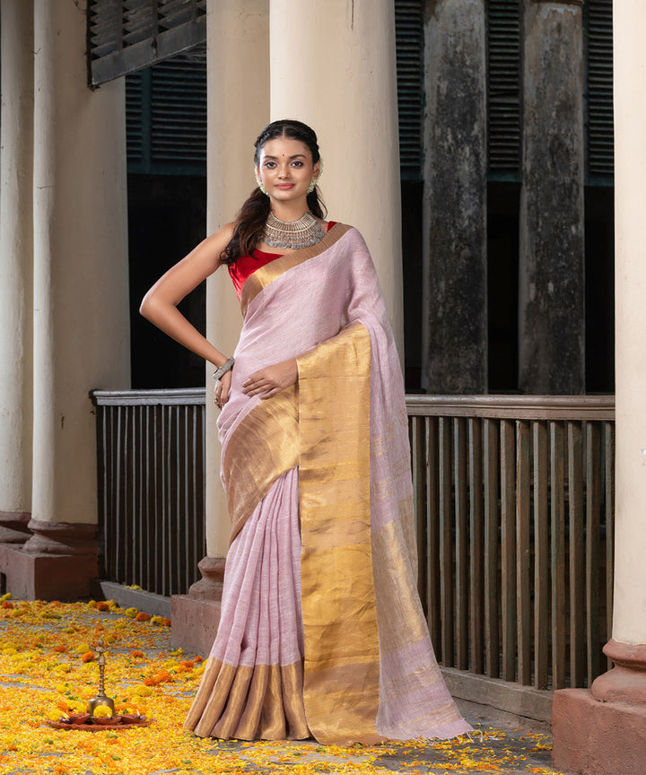 Pale purple linen handloom bengal saree