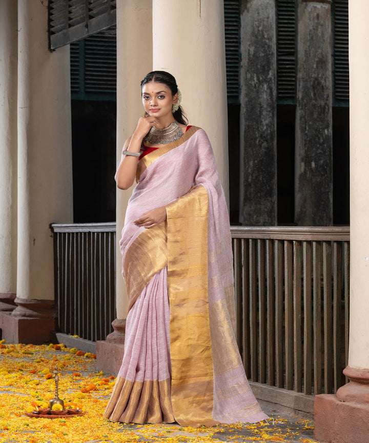 Pale purple linen handloom bengal saree