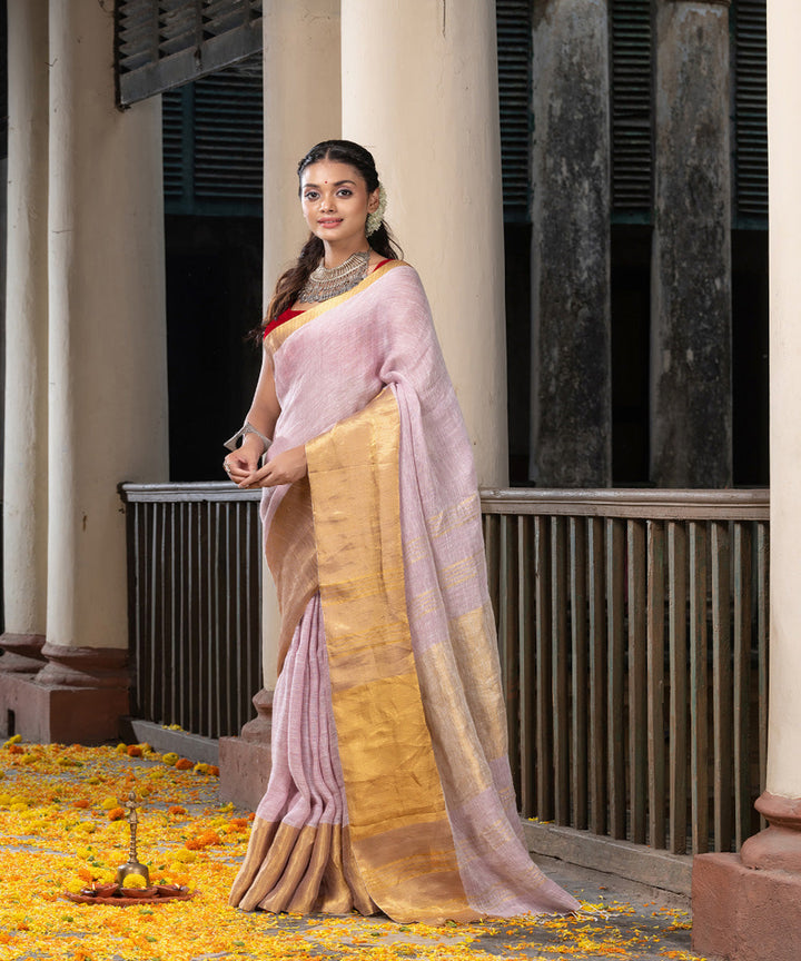 Pale purple linen handloom bengal saree