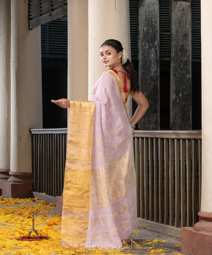 Pale purple linen handloom bengal saree