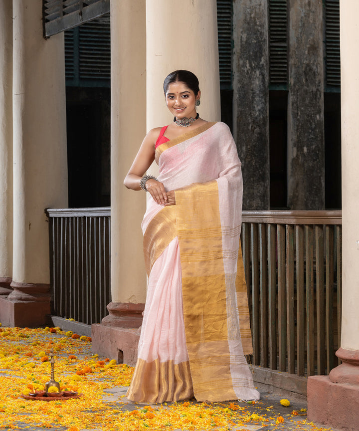 Light pink linen handloom bengal saree
