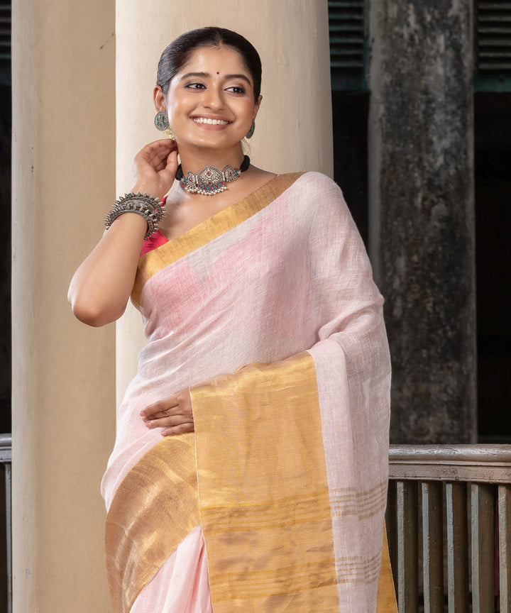 Light pink linen handloom bengal saree