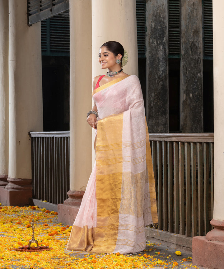 Light pink linen handloom bengal saree