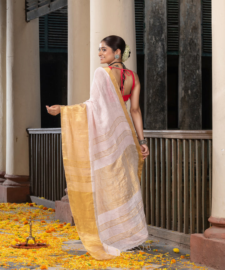 Light pink linen handloom bengal saree