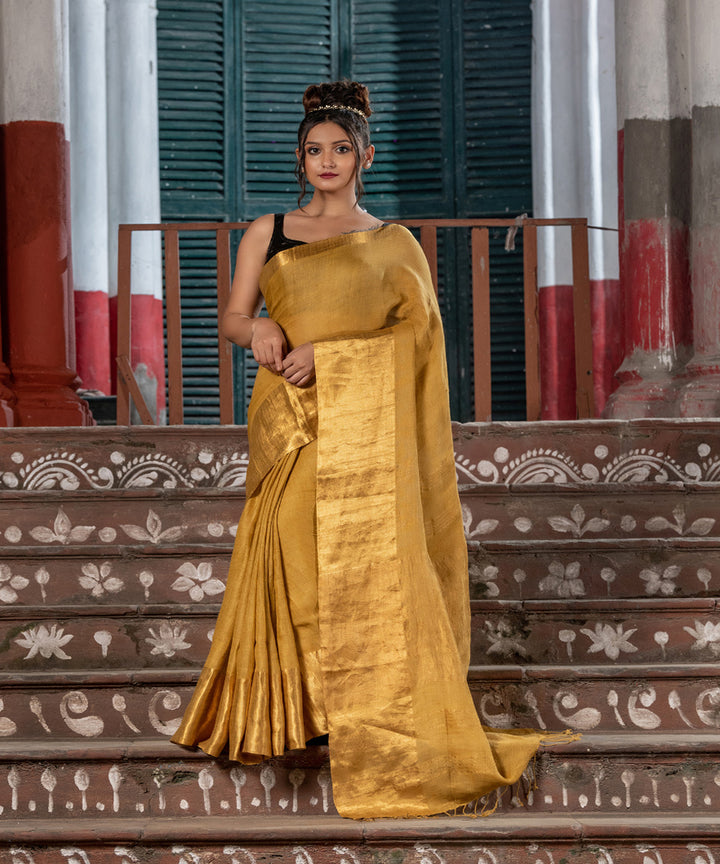 Gold linen handloom bengal saree
