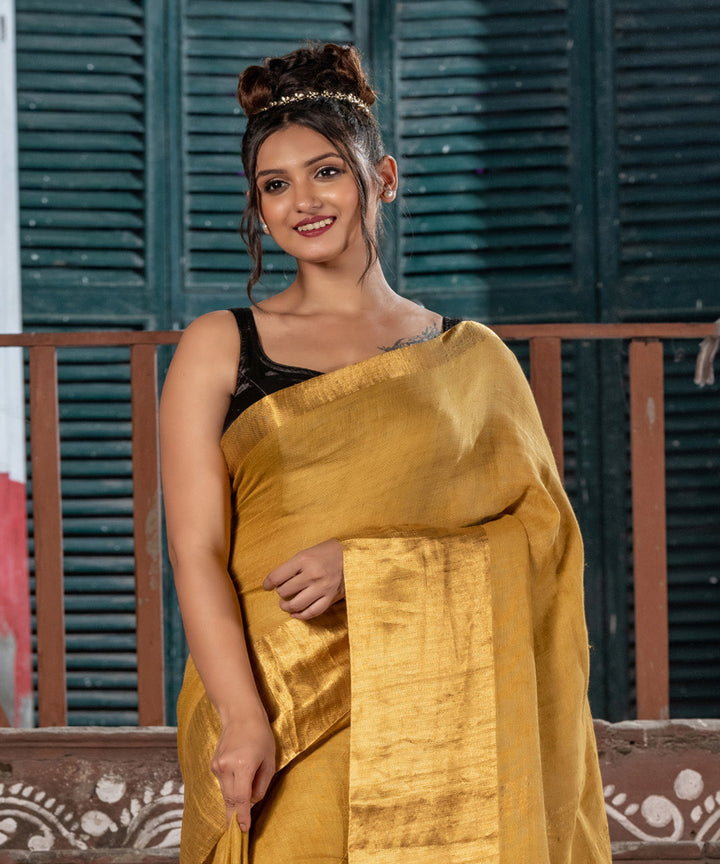 Gold linen handloom bengal saree
