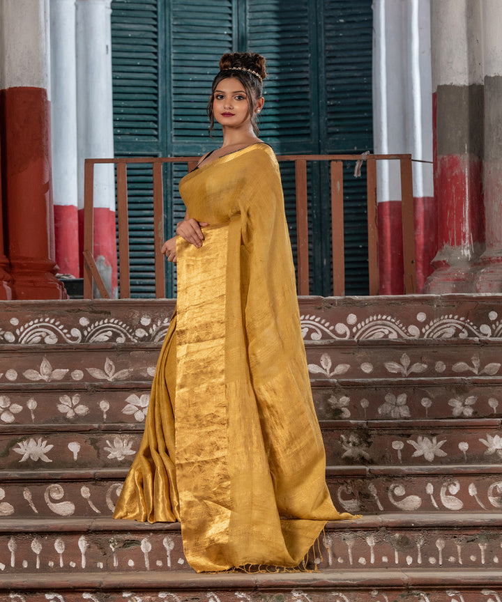 Gold linen handloom bengal saree