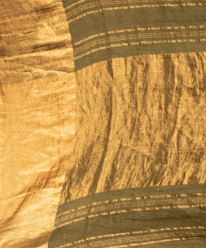 Dark army green linen handloom bengal saree