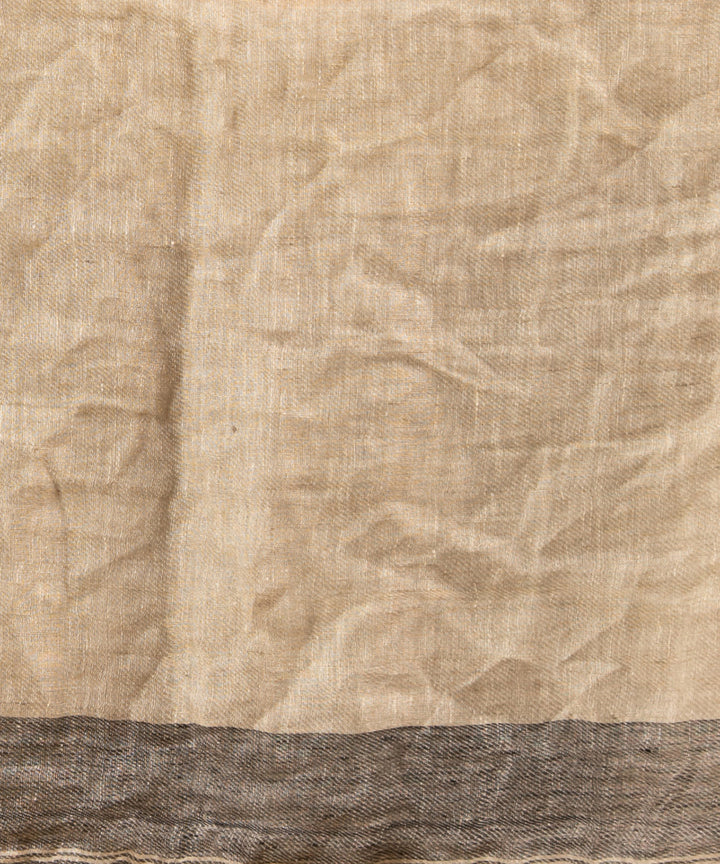 Grey black twill weave handwoven linen saree