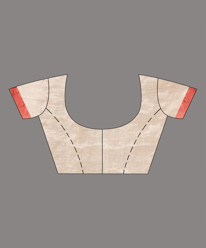 Offwhite red linen zari handloom bengal saree