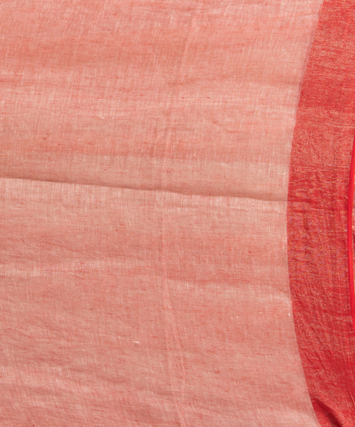 Offwhite red linen zari handloom bengal saree