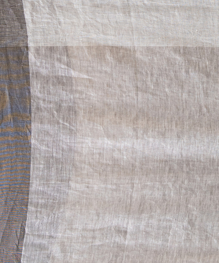 Offwhite black linen zari handloom bengal saree