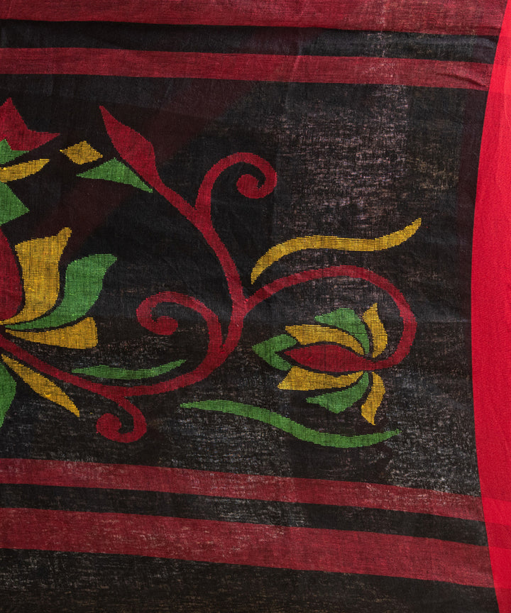 Black red linen jamdani handloom saree