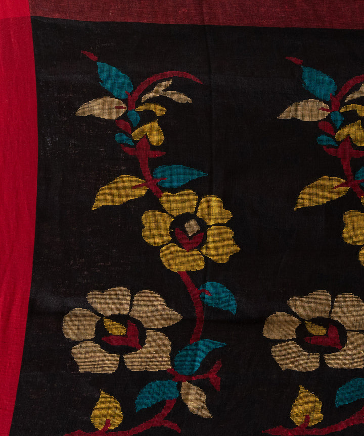 Black red linen handloom jamdani saree