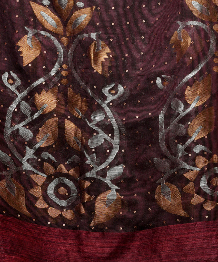 Maroon matka silk sequin bengal handloom jamdani saree