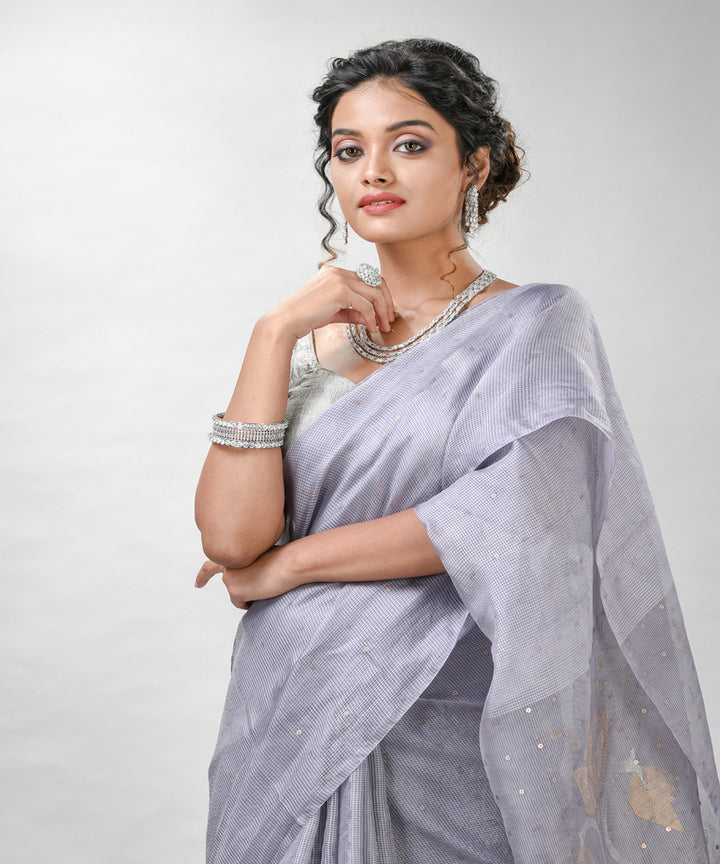 Silver matka silk sequin handloom bengal jamdani saree