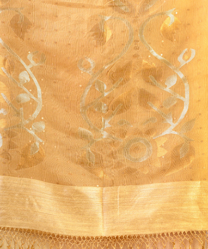 Light yellow matka silk sequin handloom bengal jamdani saree