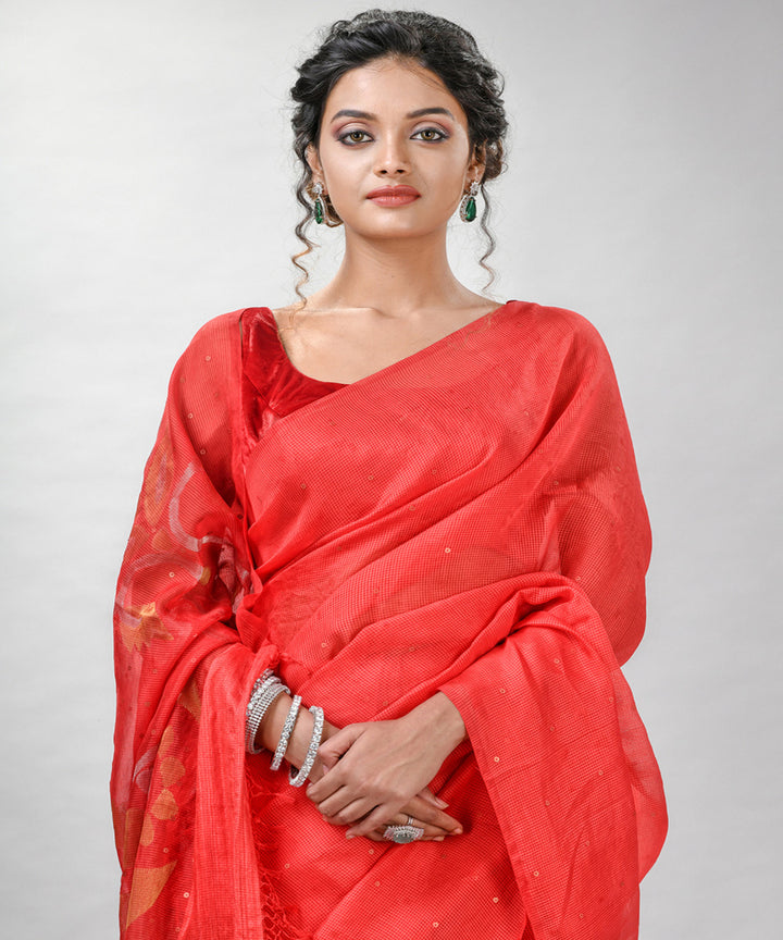 Red matka silk sequin handloom bengal jamdani saree