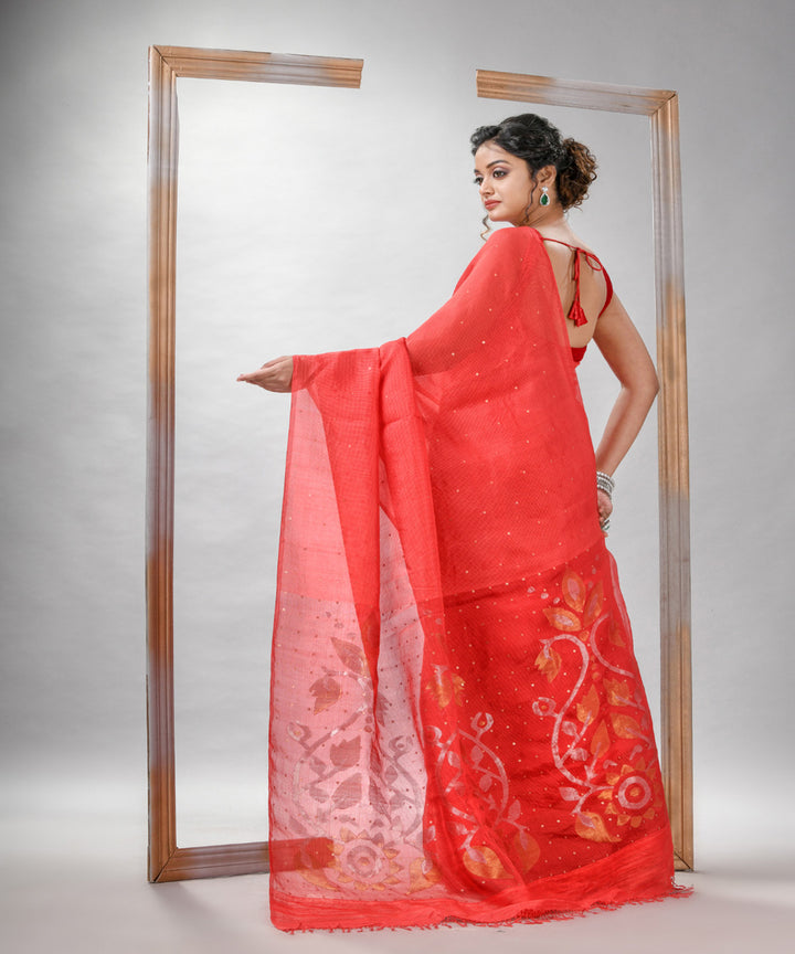 Red matka silk sequin handloom bengal jamdani saree