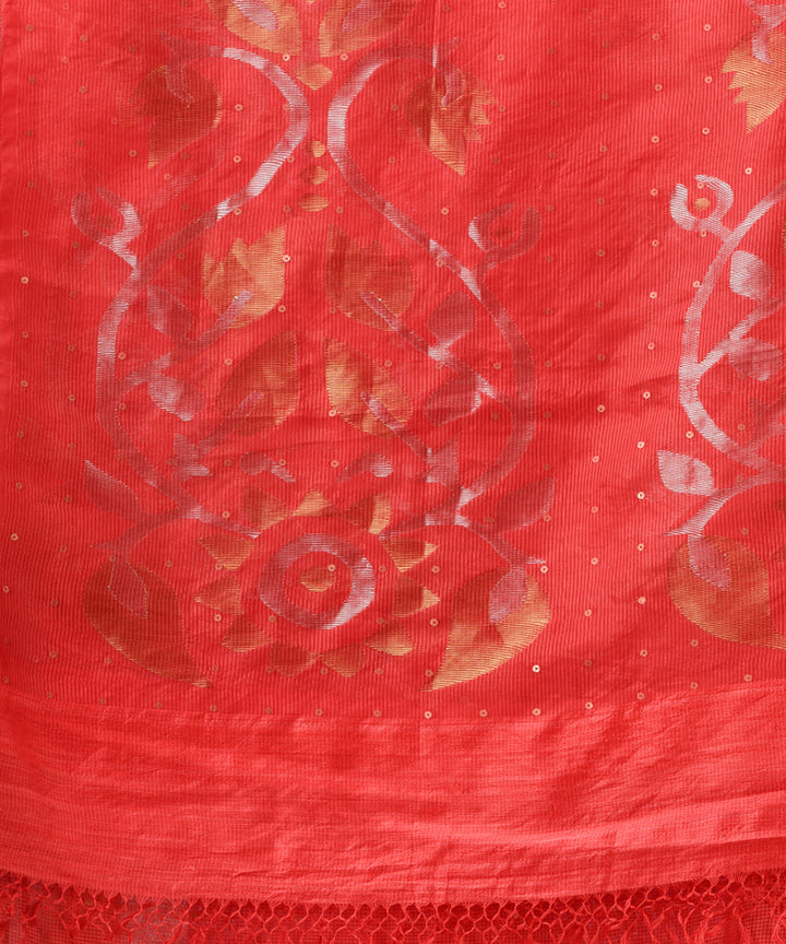 Red matka silk sequin handloom bengal jamdani saree