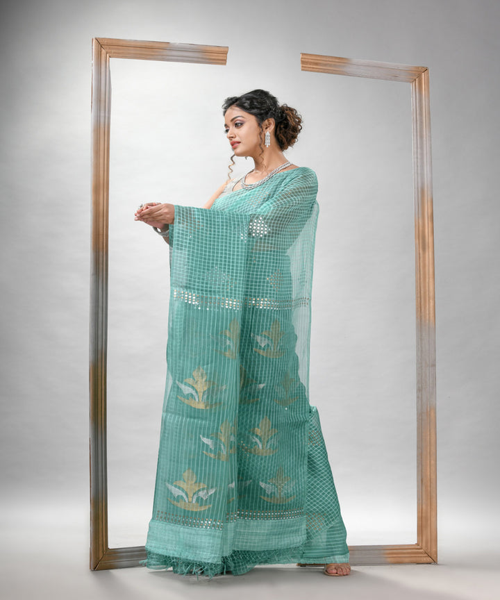 Alice blue matka silk sequin handloom bengal jamdani saree