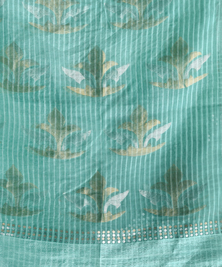 Alice blue matka silk sequin handloom bengal jamdani saree