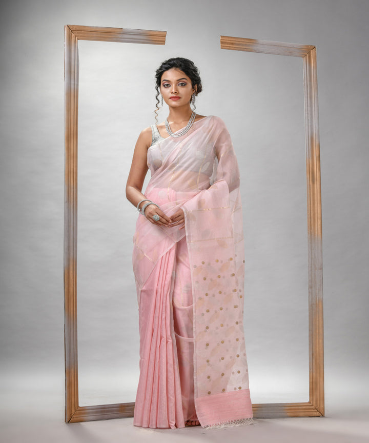 Baby pink matka silk sequin handloom bengal jamdani saree