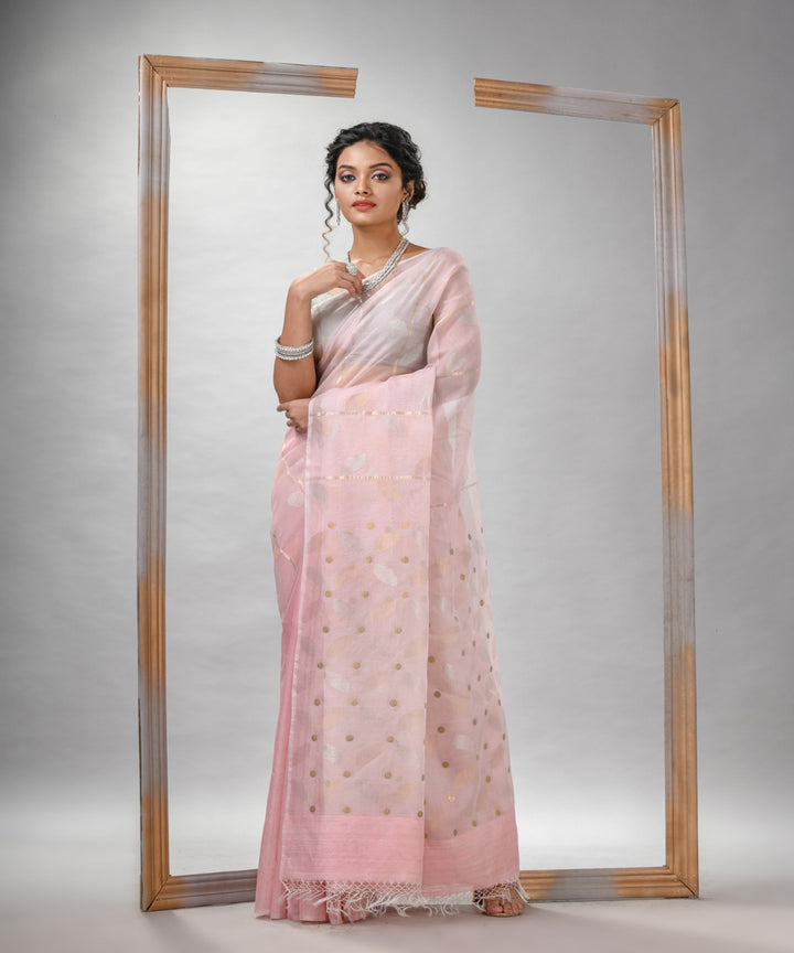 Baby pink matka silk sequin handloom bengal jamdani saree